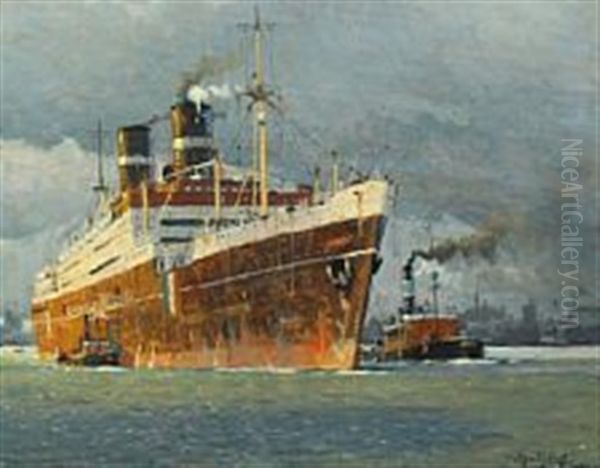 Large Passenger Steamer Under Tow - view 1