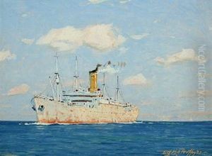 Maritime Scenery With Freighter by Victor Qvistorff