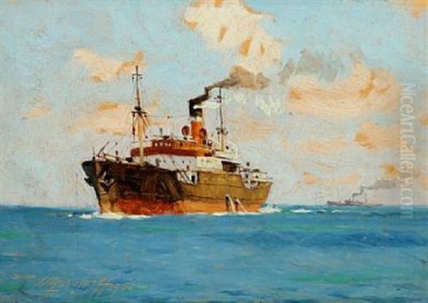 Maritime Scenery With Freighter - view 1