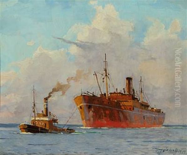 Tugboat And Motorship - view 1