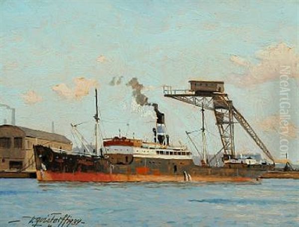Harbour Scenery With A Freighter At The Quay - view 1