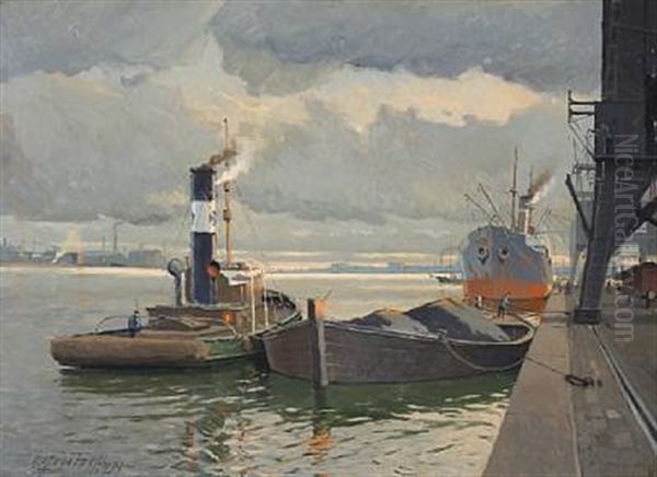Harbour Scene With Boats And Sailers - view 1