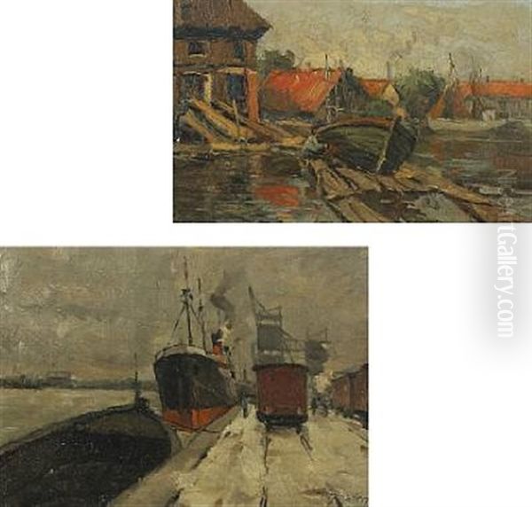 Scenery From A Harbour And Fisherman Working On His Boat (2 Works) - view 1