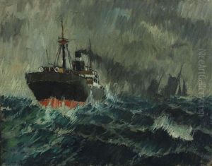 Seascape With A Steamer by Victor Qvistorff