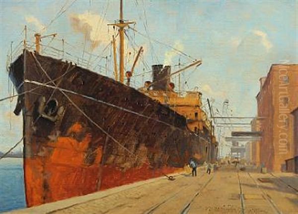 Quayside With Men Loading Steamboat - view 1
