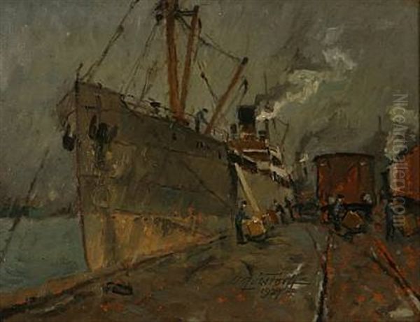 Harbour Scene With A Ship Being Loaded - view 1