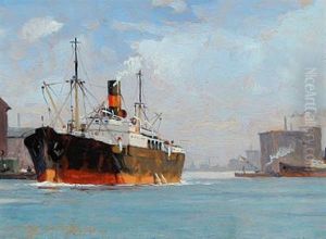 Steamer In A Harbor by Victor Qvistorff