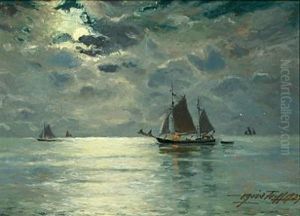 Sunset With Sailing Ships On The Sound