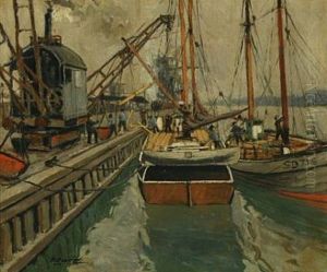 Sailing Ships At The Quay by Victor Qvistorff