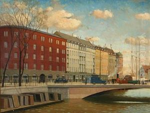 Canal Scene From Copenhagen by Victor Qvistorff