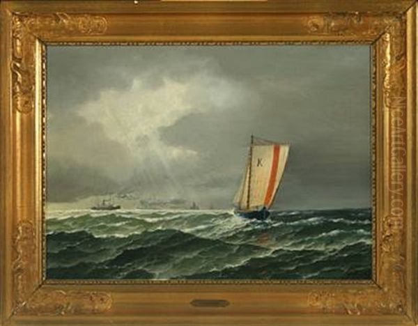 Seascape With Sailing Ship And Motor Boats - view 1