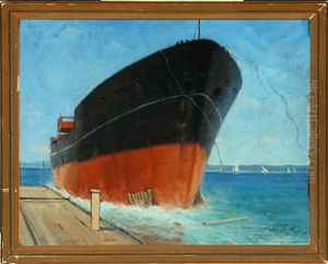 Ship At The Quay, In The Background Sailing Ships
