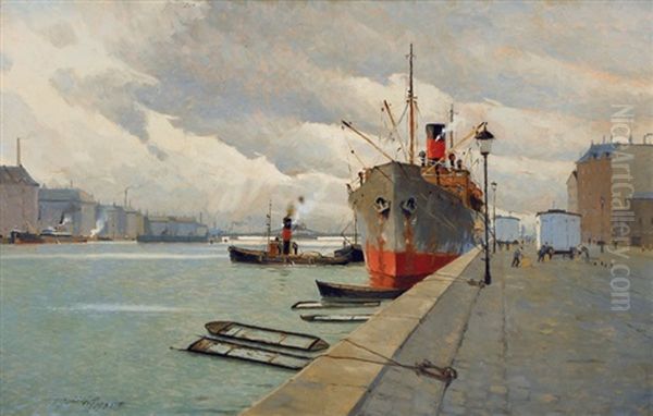 Cargo Ship From The Shipping Company Dfds In Copenhagen Harbour - view 1