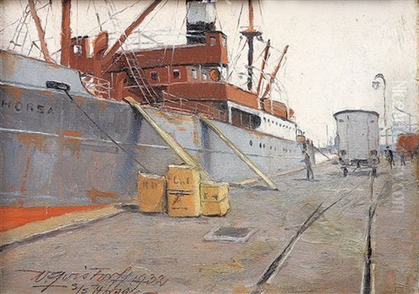 Frachter S/s Horsa Beim Loschen Im Hafen Von Kopenhagen - view 1