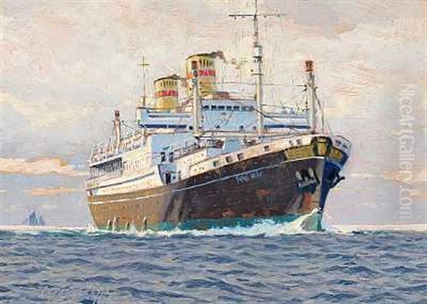 Marinemaleri Med Gdynia-amerika-liniens Passagerskib Ms "batory" (+ Smabade Set Fra Kysten, 1930; Pair) - view 1