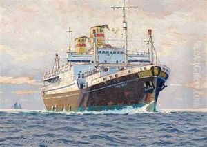 Marinemaleri Med Gdynia-amerika-liniens Passagerskib Ms "batory" (+ Smabade Set Fra Kysten, 1930; Pair)