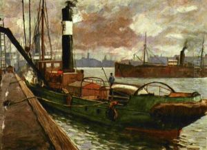 En Gronmalet Bugserdamper I Kobenhavns Havn