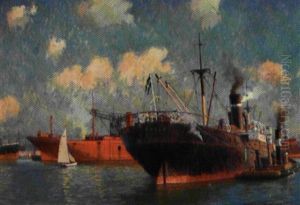 Parti Fra Kobenhavns Havn. I Forgrunden Dampskibet "palle" Fra Helsingborg