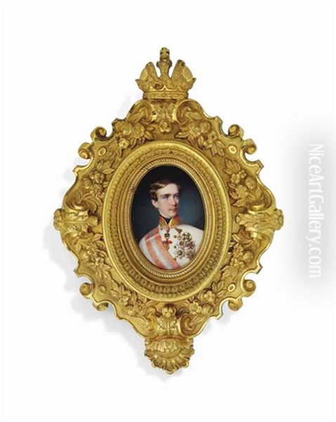 Francis Joseph I (1830-1916), Emperor Of Austria, In White Uniform With Gold-embroidered Red Collar, Black Stock, Wearing The Jewel Of The Order Of The Golden Fleece - view 1