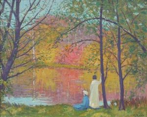 Two Figures By A River by George Raab