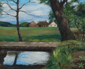 Danish Landscape From Gjern, With A Stream by Erik Raadal