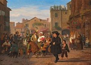 Scenes From Real Life In One Of Rome's Squares by Peter Johann Raadsig