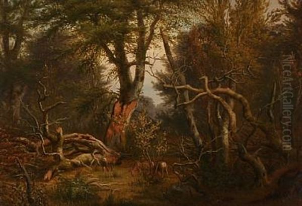 Autumn Forest With Deer - view 1