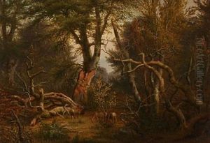 Autumn Forest With Deer by Peter Johann Raadsig