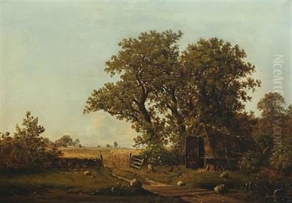 A Cottage Near Old Oak Trees And Cornfields - view 1