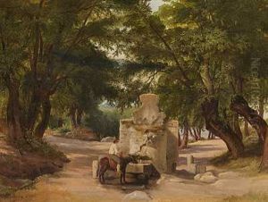 Parti Fra Italien, Et Aesel Vandes I En Fontaene by Peter Johann Raadsig