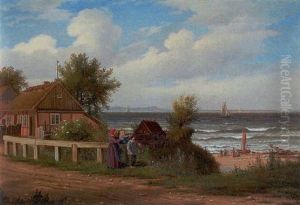 Kystparti Med Huse Og Figurer by Peter Johann Raadsig