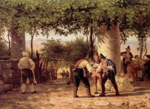 Fra Et Italiensk Osteri I Bjergene, I Forgrunden Tre Maend, Der Spiller Terre by Peter Johann Raadsig