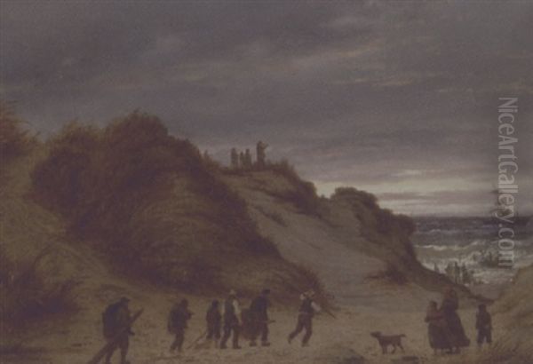 Skibsforlis Ved Skagen, Med Talrige Personer Pa Vej Gennem Klitterne Til Stranden - view 1