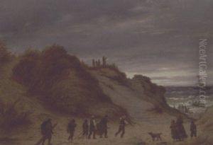 Skibsforlis Ved Skagen, Med Talrige Personer Pa Vej Gennem Klitterne Til Stranden by Peter Johann Raadsig