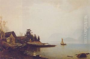 A Small Boat In A Lake Landscape by Peter Johann Raadsig