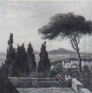Italiensk Landskab Med Figurer Pa En Terrasse Omgivet Af Appelsintraeer by Peter Johann Raadsig