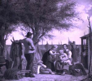 En Fiskerfamilie Pa Stranden by Peter Johann Raadsig