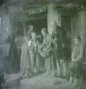 Fattigfolk Modtager Almisse                                 I Et Landsbykokken by Peter Johann Raadsig