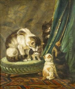 Katzenmutter Mit Vier Spielenden Jungen by Cornelis Raaphorst
