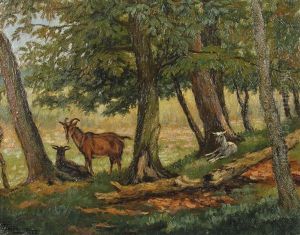 Drei Ziegen Unter Baumen by Cornelis Raaphorst