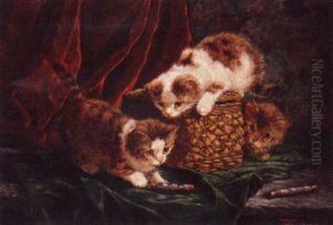 Kittens Playing With A Sewing Basket by Cornelis Raaphorst