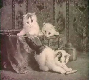 Three Kittens Playing With A Sewing-thread Reel by Cornelis Raaphorst