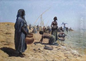 Grosse Wasche Bei Omdurman: Women Washing Along The River Nile, Sudan Grosse Wasche Bei Omdurman: Women Washing Along The River Nile, Sudan