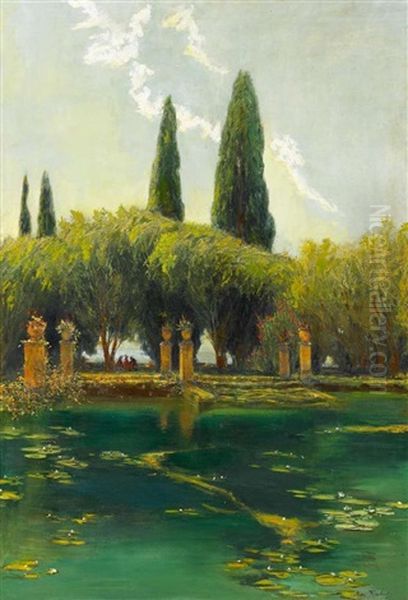 Stilles Wasser (villa D'este - Tivoli Bei Rom) by Max Friedrich Rabes