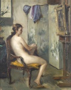 Sitzender Frauenakt In Einem Interieur Mit Paravent by Max Friedrich Rabes