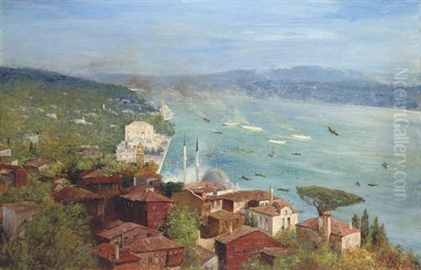 Dolmabahce Palace And Buyuk Mecidiye, Ortakoy, Mosque, Constantinople - view 1