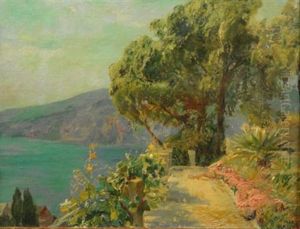 An Der Ligurischen Kuste. Blick Von Einer Terrasse Auf Sonnige Uferpartie by Max Friedrich Rabes