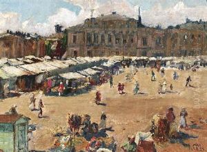 Markttag Auf Dem Marktplatz Von Abo (finnland) by Max Friedrich Rabes