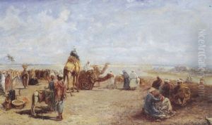 Scene De Marche Au Bord Du Nil, Le Caire by Max Friedrich Rabes