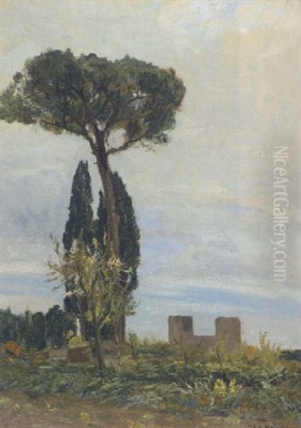 Via Appia In Rom. Vorn Zypresse Und Pinie - view 1
